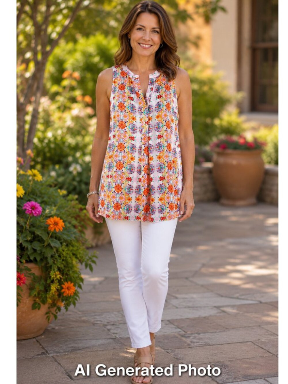 Adrienne Vittadini Floral Sheer Shirt Size Medium